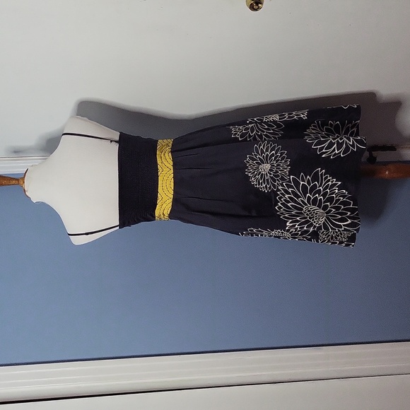 Anthropologie Floreat Dress Spaghetti Strap Dark Gray Yellow 4 Floral Dressy - Picture 5 of 7